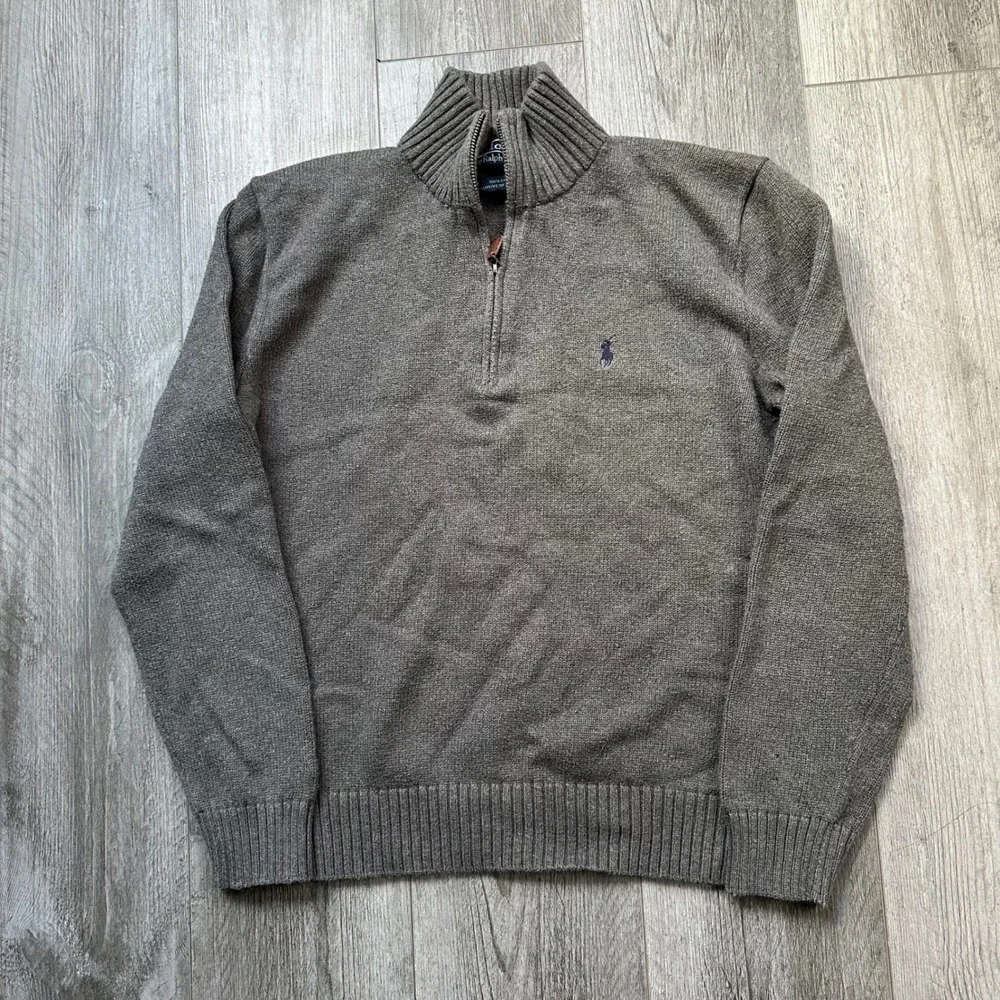 Polo Ralph Lauren Knit Gray 1/4 Zip Pullover Sweater Men's M Blue Pony